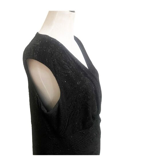 Alfani Faux Wrap Dress Ruched Black Metallic Sparkly Midi Plus Size 16W Holiday - Picture 5 of 15